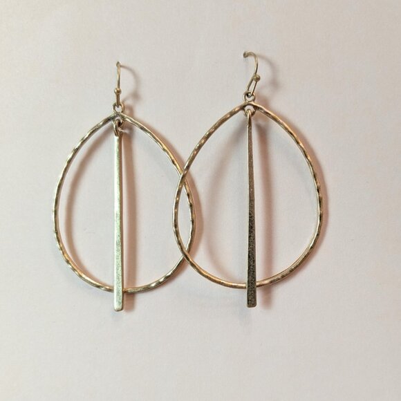 Gold OR Silver Teardrop Hammered Hoop Earrings with Metal Tassel Fishhook - Picture 5 of 8